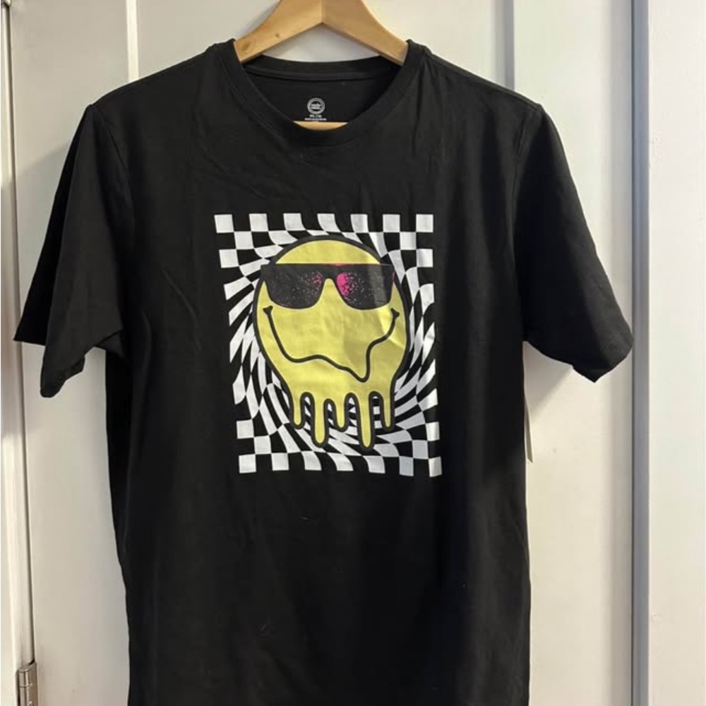 wonder nation Black Short-Sleeve Tee with Yellow Drip Smiley